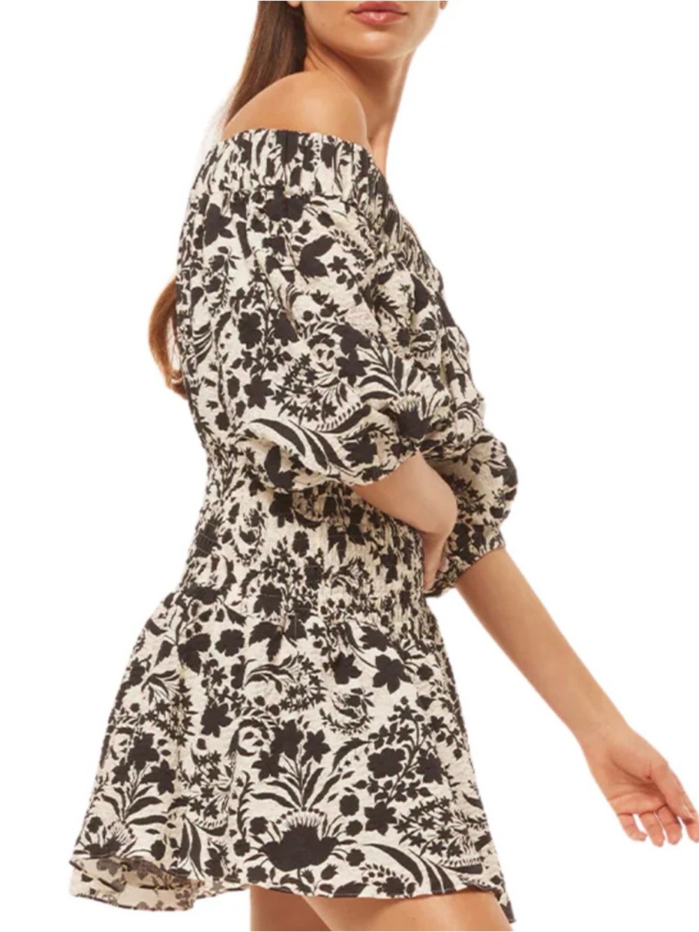 MISA Los Angeles Marta Flora Negra Floral Smocked Off Shoulder Mini Dress XS - Picture 3 of 14